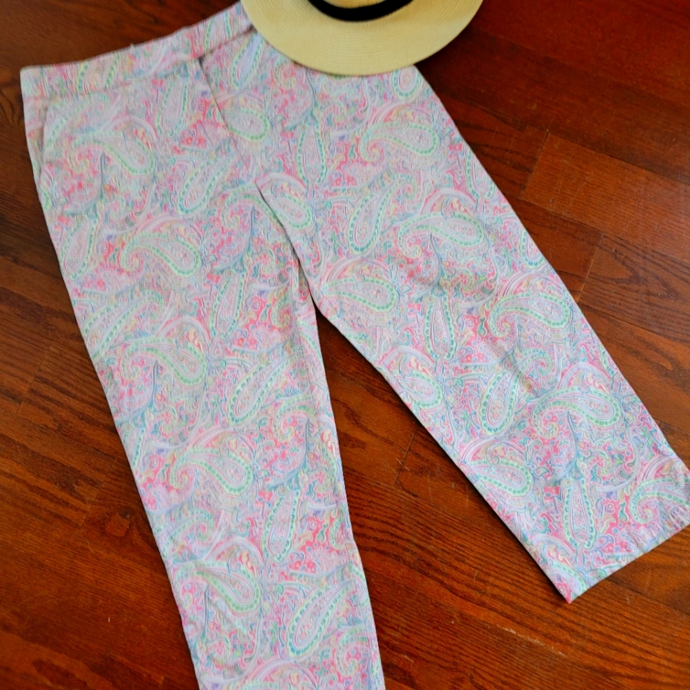 Izod Size 14 Floral Crop Ankle Pants Large Cotton